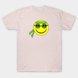 Smiley - Hippie - Peace Sign Sunglasses/Flower Headband T-Shirt